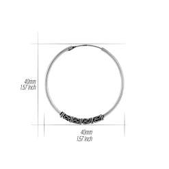 Zilveren Bali hoops, 40 mm, kringeltjes en geoxideerd