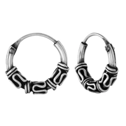 Zilveren Bali hoops, 12 mm met spiraaltjes en kringeltjes