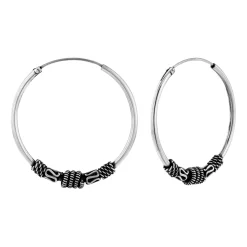 Zilveren Bali hoops, 30 mm, met geoxideerde gedraaide banden
