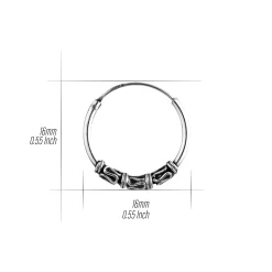 Zilveren Bali hoops, 16 mm met slingertjes en spiraaltjes