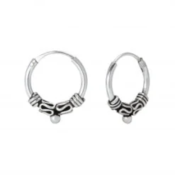 Zilveren Bali hoops, slingertjes, spiraal en bolletje