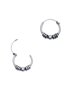 Zilveren Bali hoops spiralen en bolletje, 12 mm