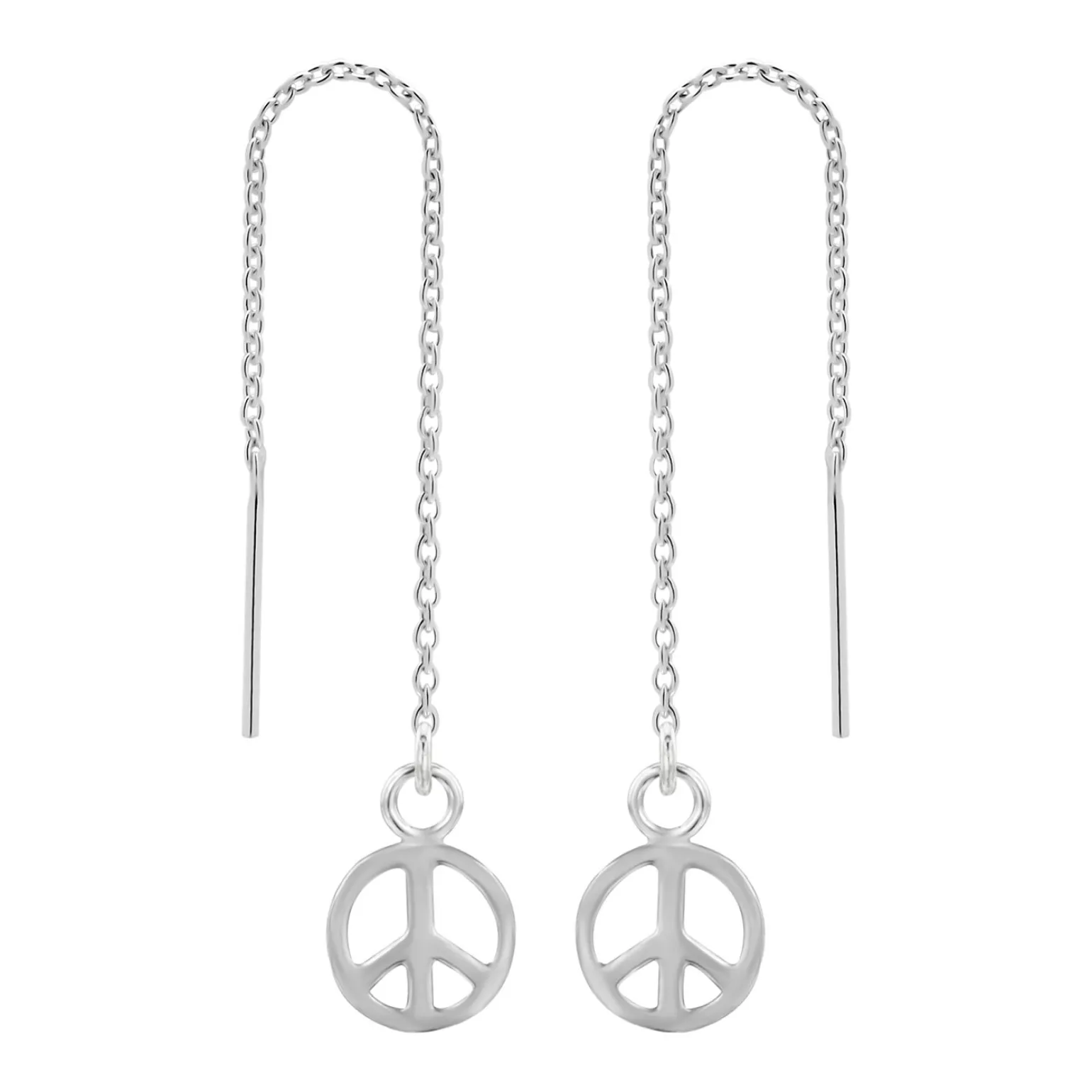 Zilveren chain oorbellen, peace teken