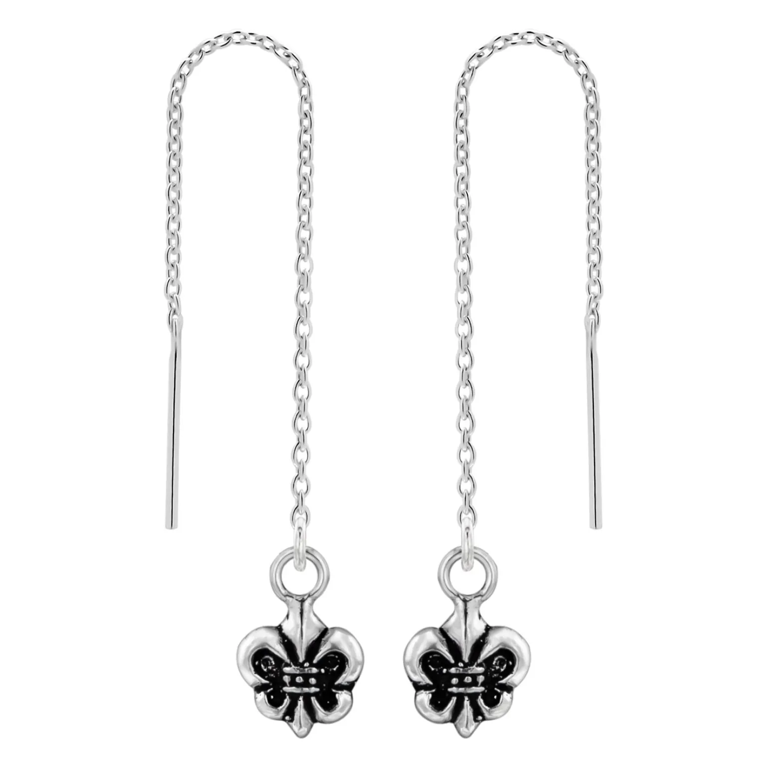 Zilveren chain oorbellen, fleur de lis
