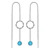 Zilveren chain oorbellen, bewerkte cirkel en blauw kristal