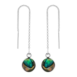 Zilveren chain oorbellen, ronde Abalone steen