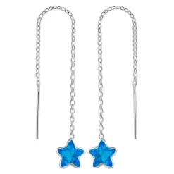 Zilveren chain oorbellen, blauwe ster