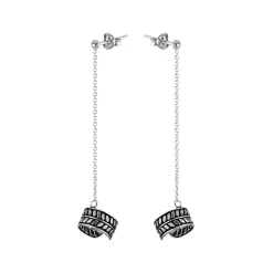 Zilveren ear cuff, blad design met chain
