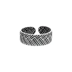 Zilveren ear cuff, brede band met bolletjes