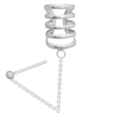 Zilveren ear cuff, brede earcuff met vijf bandjes en chain