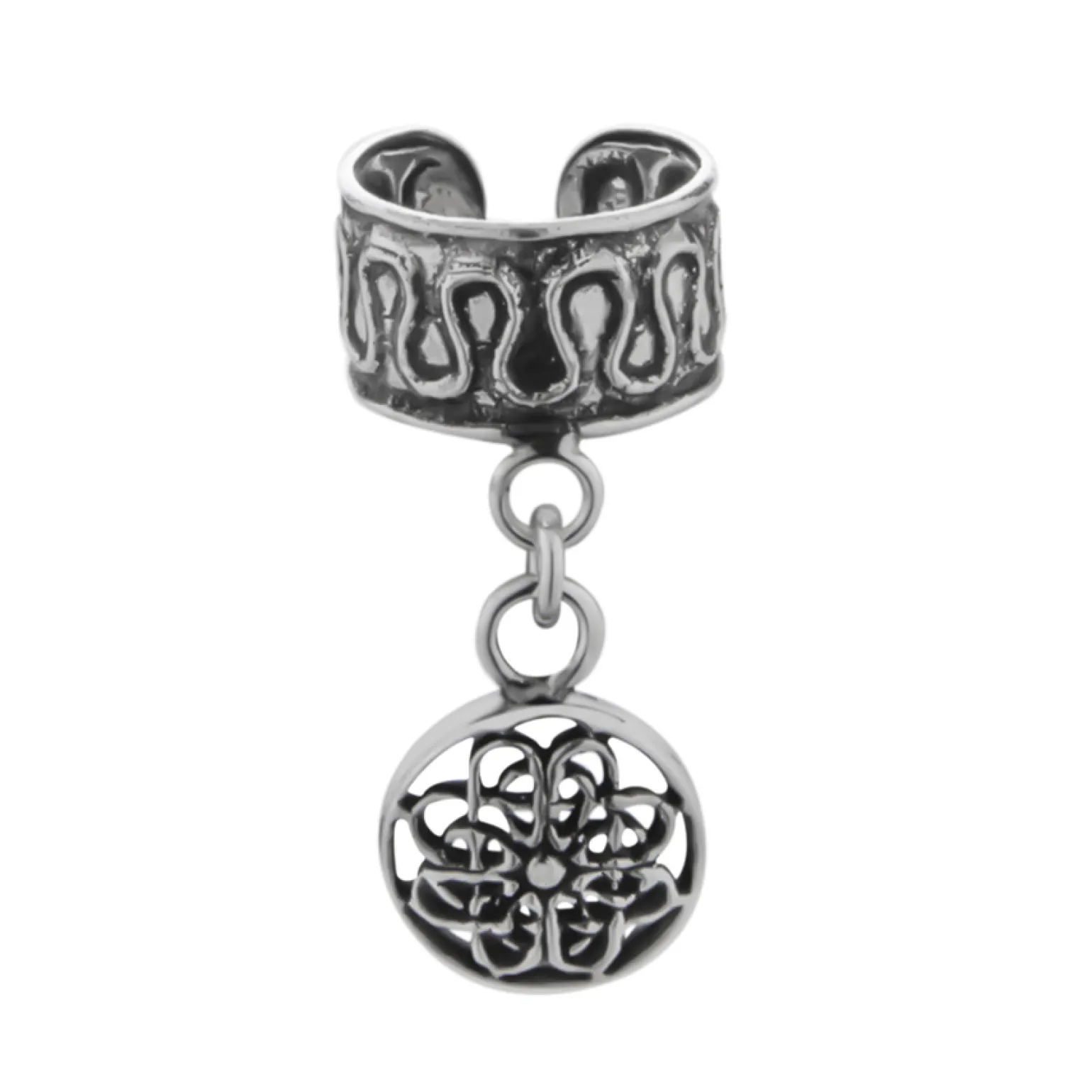 Zilveren ear cuff met hanger, Keltische knoop