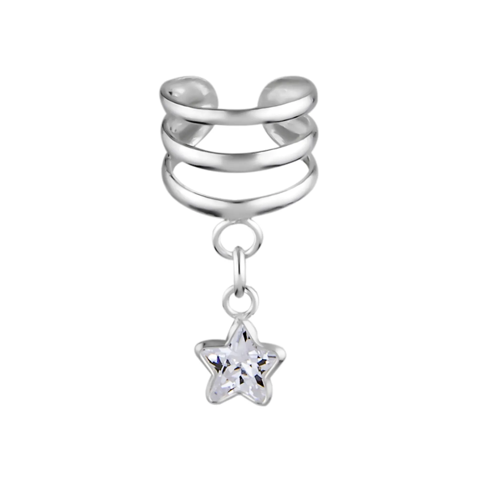 Zilveren ear cuff met hanger, ster in verschillende kleuren
