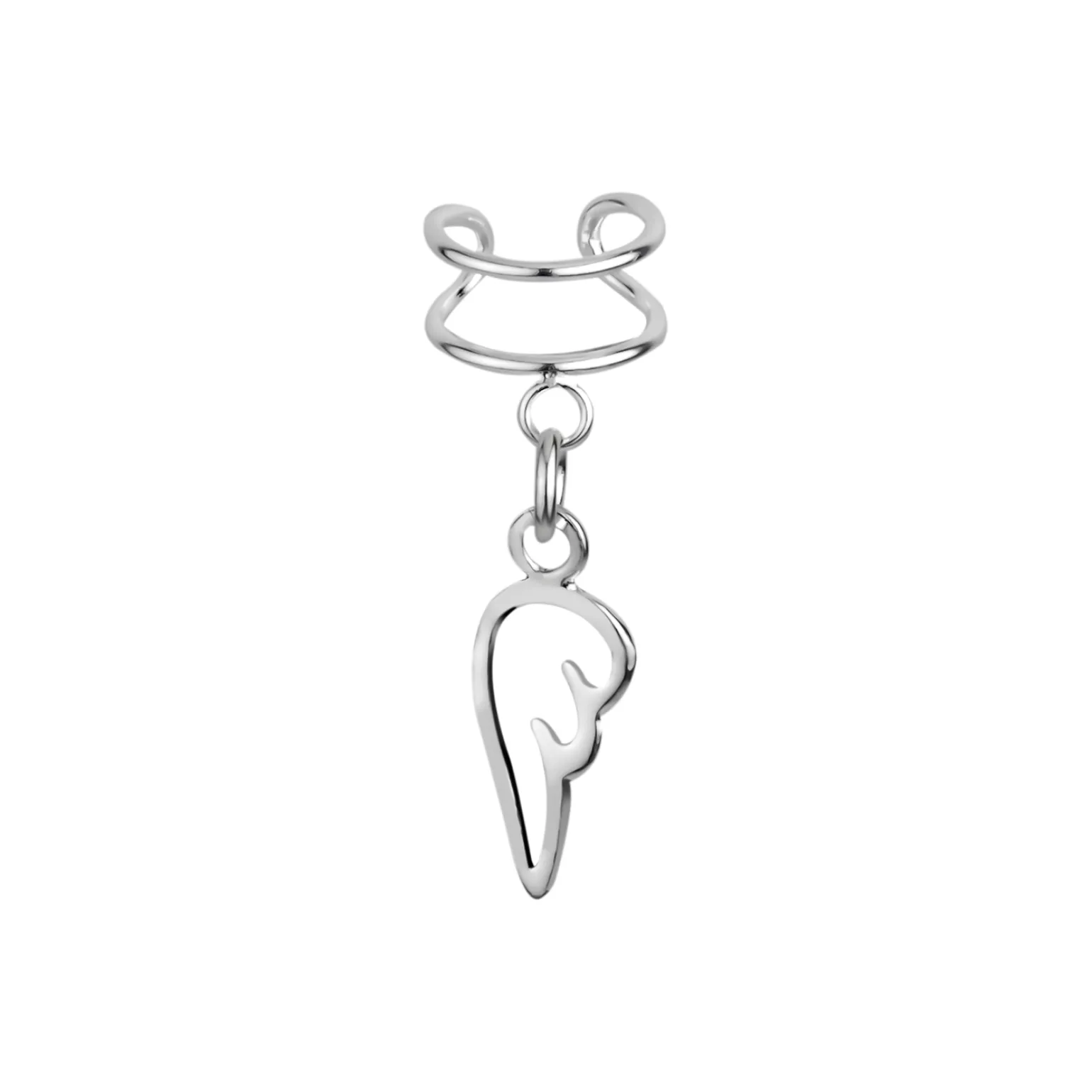 Zilveren ear cuff met hanger, vleugelomtrek