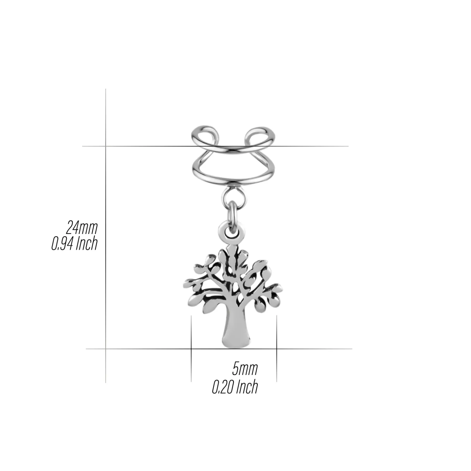 Zilveren ear cuff met hanger, tree of life