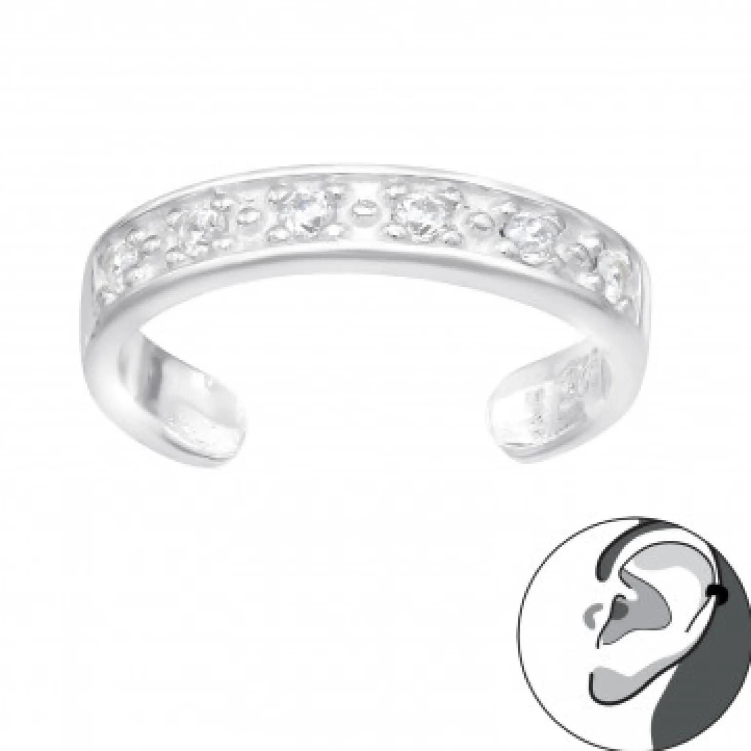 Zilveren ear cuff met kristallen