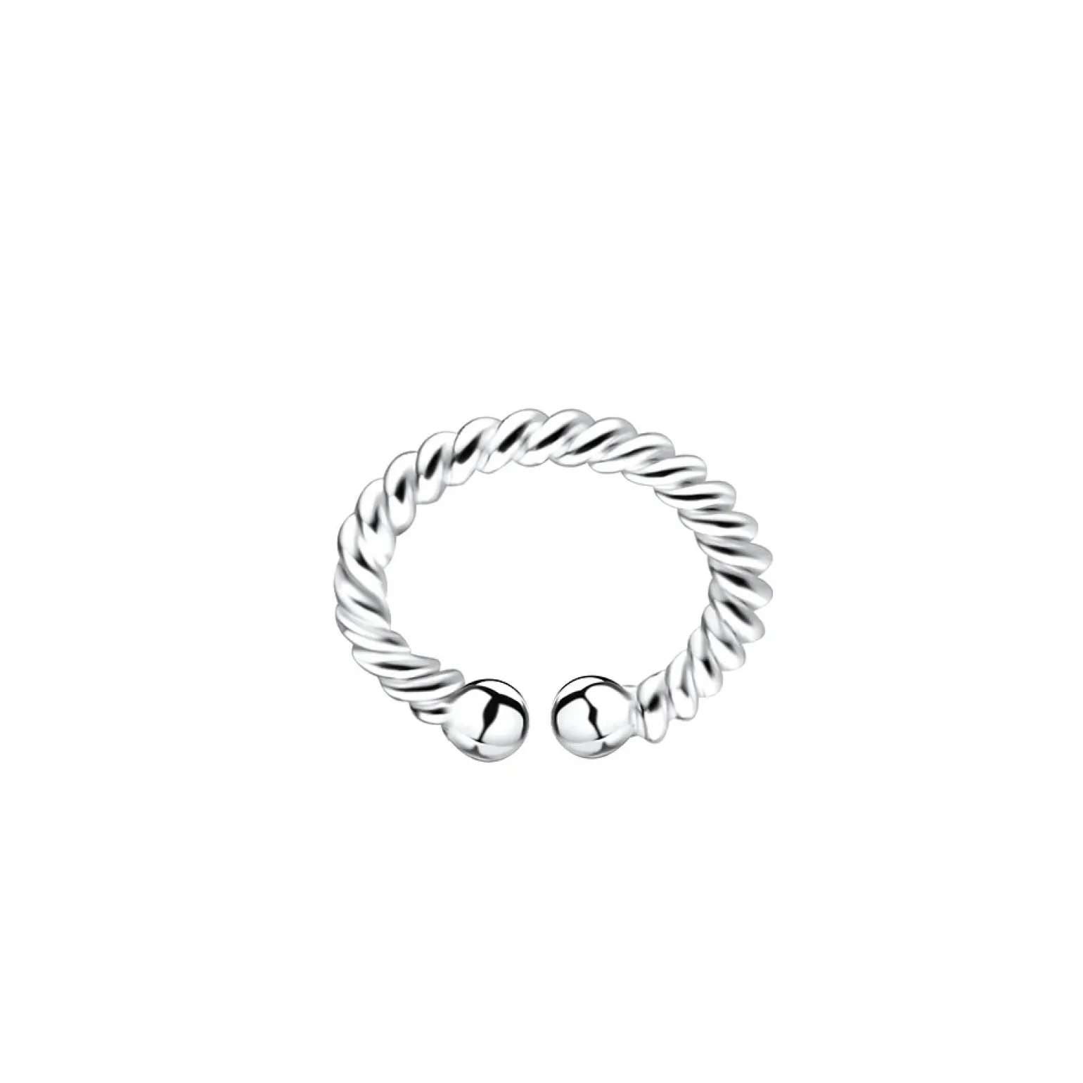 Zilveren ear cuff, spiraalvorm met bolletjes