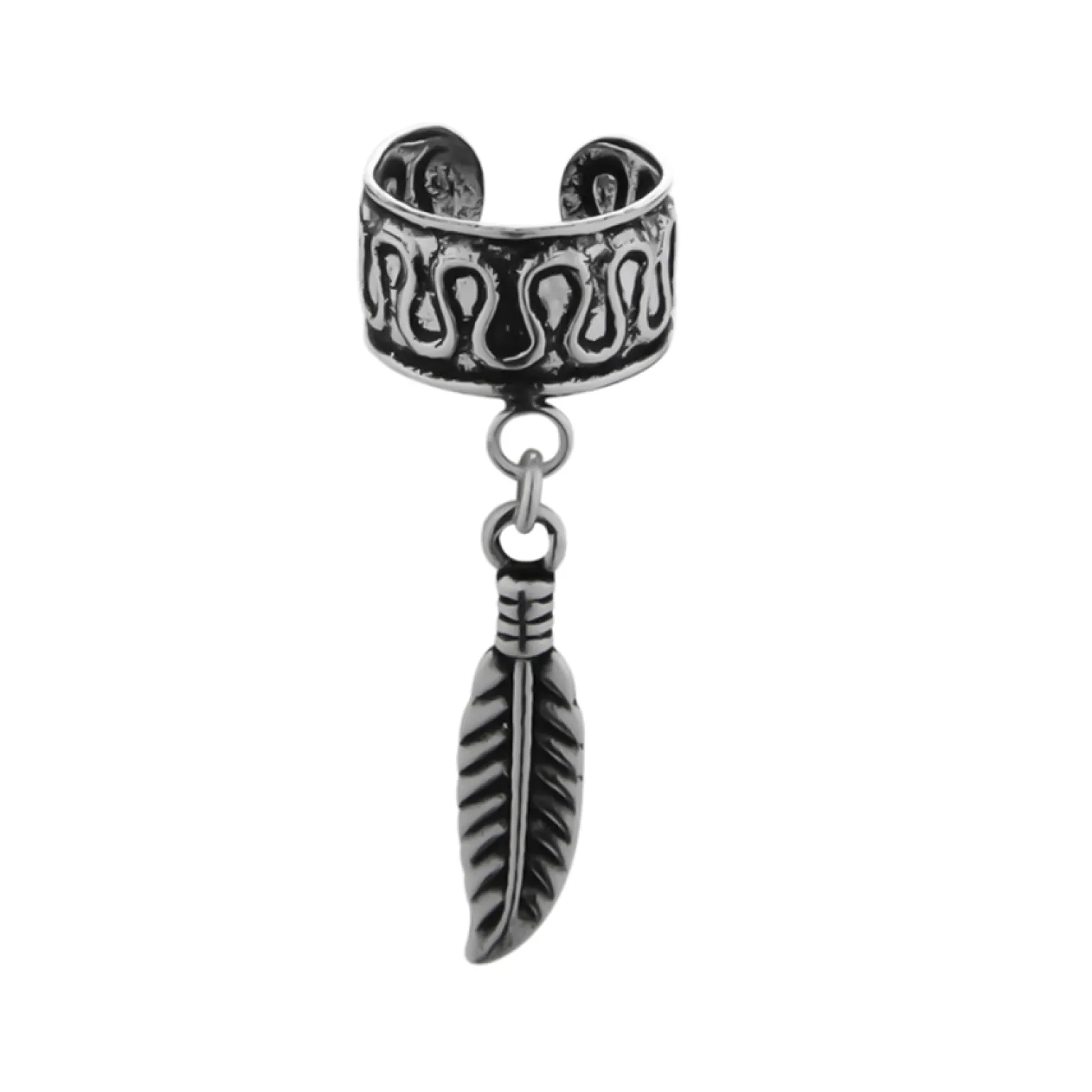 Zilveren ear cuff, veertje