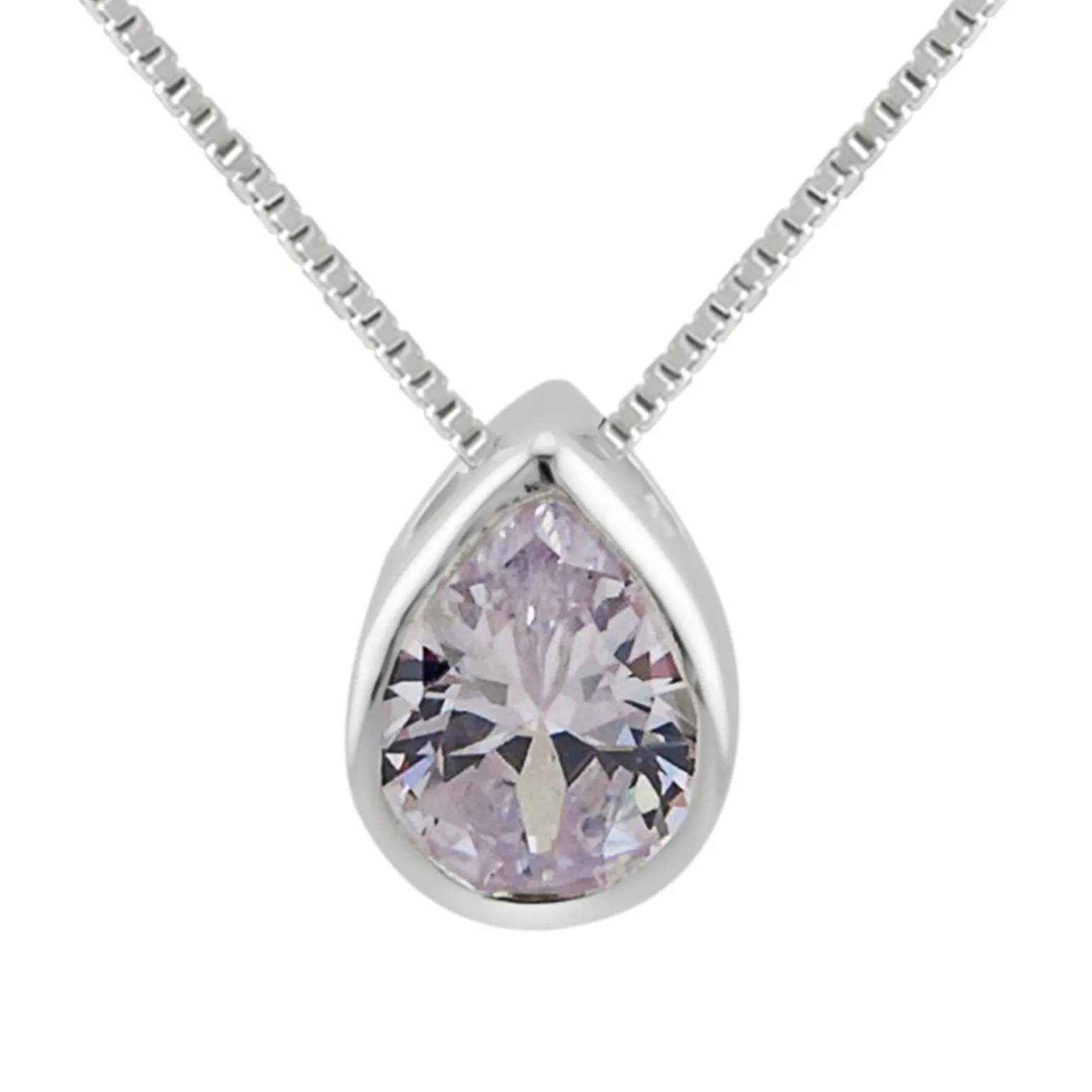 Zilveren ketting, druppelvorm van kristal