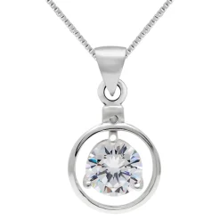 Zilveren ketting, hanger met cirkel en kristal in het midden