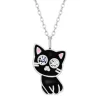 Zilveren ketting met hanger, zwart katje met kristalogen