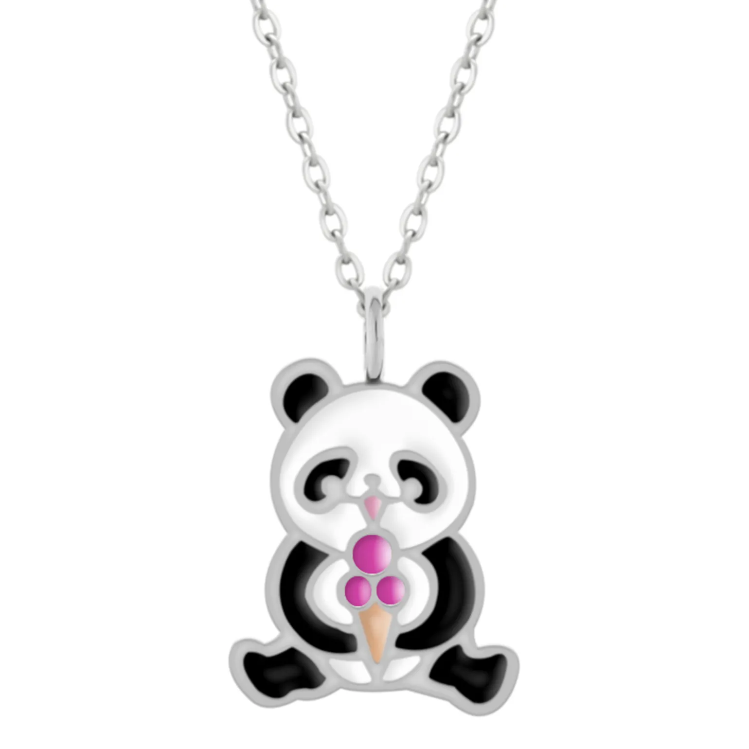 Zilveren ketting met hanger, panda met ijsje