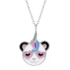 Zilveren ketting met hanger, pandaeenhoorn met hartjeszonnebril