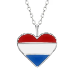 Zilveren ketting met hanger, hart met Nederlandse vlag