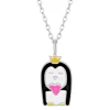 Zilveren ketting met hanger, pinguïn met kroon en hartje
