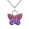 Zilveren ketting met hanger, vlinder met roze en blauw/paarse kristallen