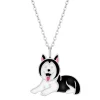 Zilveren ketting met hanger, zwarte husky