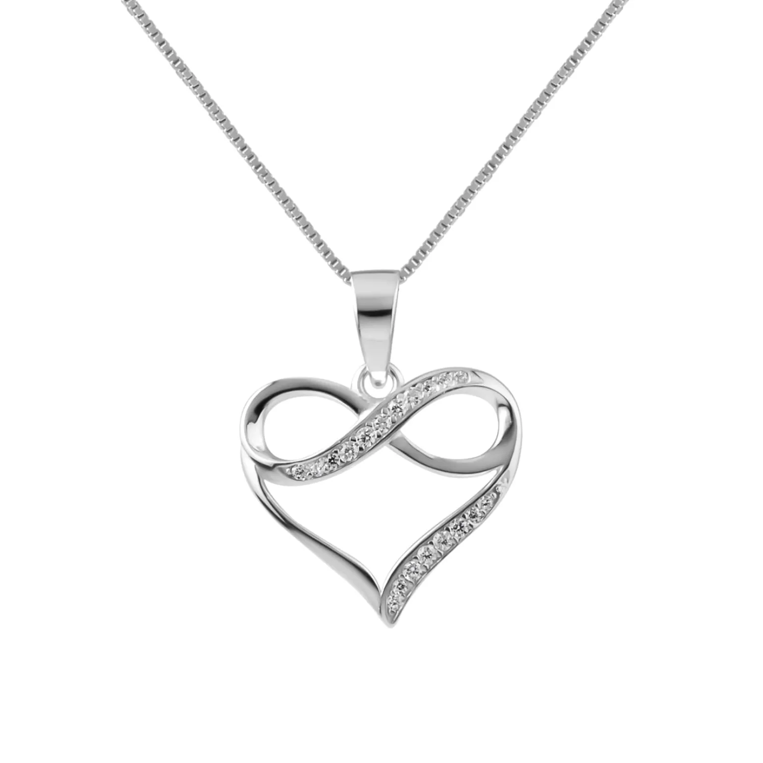 Zilveren ketting met hanger, hart met kristallen