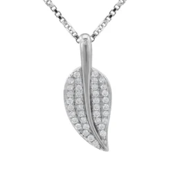 Zilveren ketting met hanger, blad met kristallen