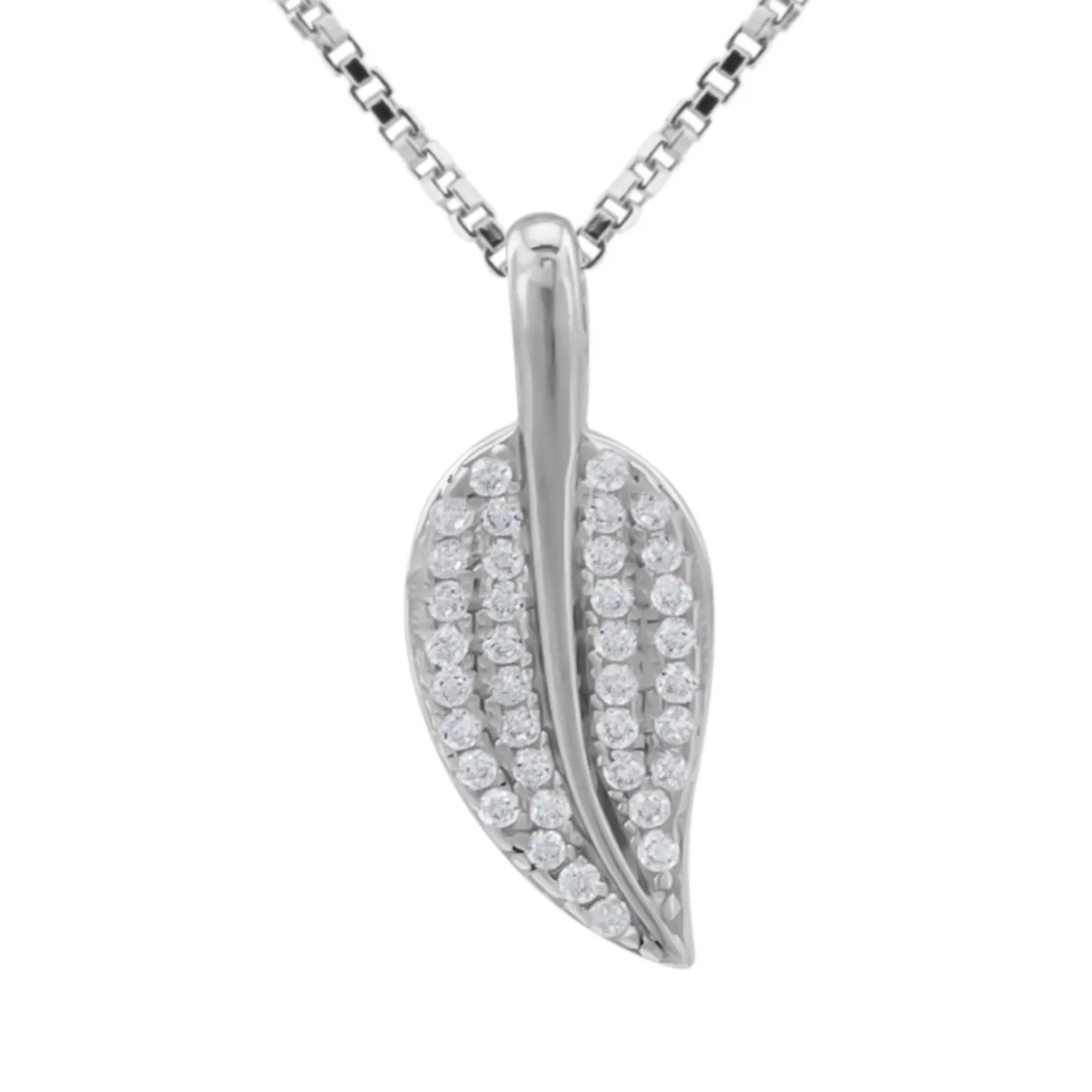 Zilveren ketting met hanger, blad met kristallen