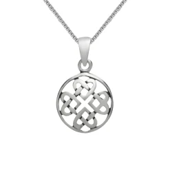 Zilveren ketting met hanger, oneindige knoop van hartjes