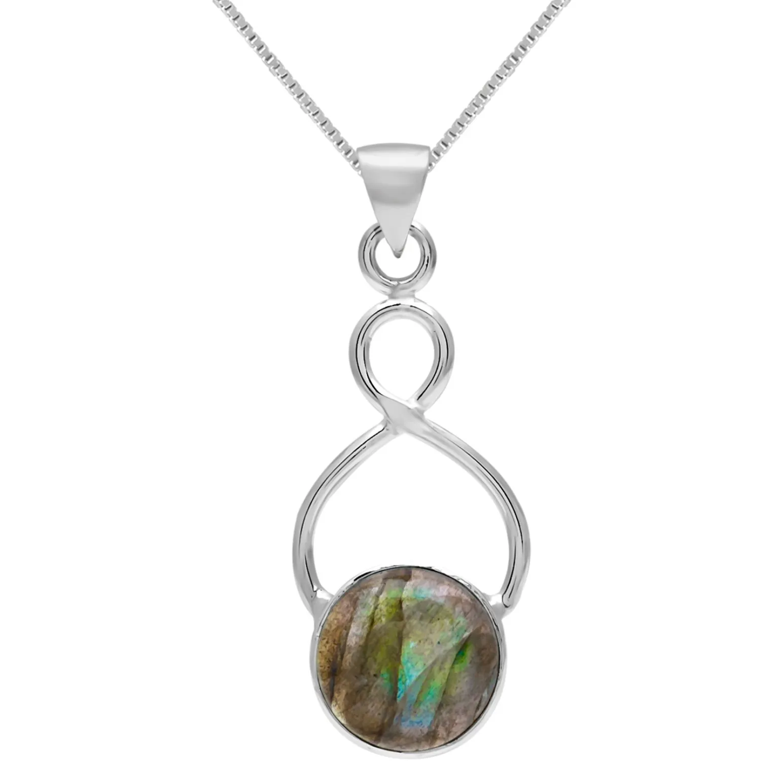 Zilveren ketting met hanger, met labradoriet steen