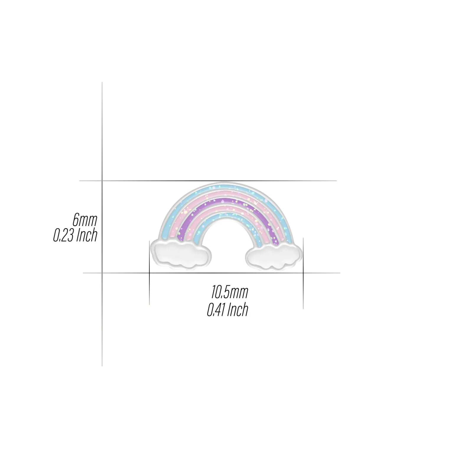 Zilveren ketting met hanger, regenboog met glitters en wolkjes