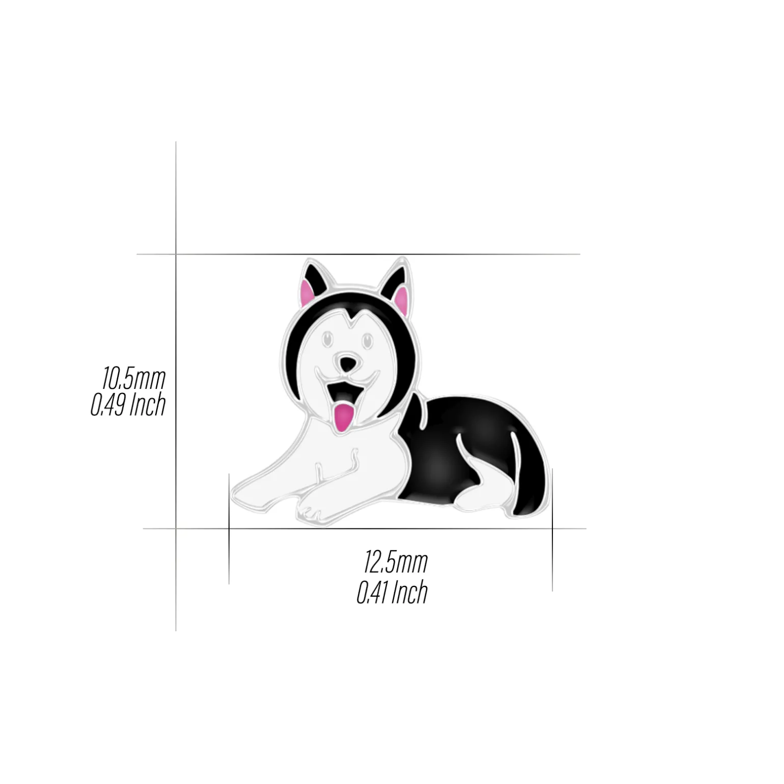 Zilveren ketting met hanger, zwarte husky