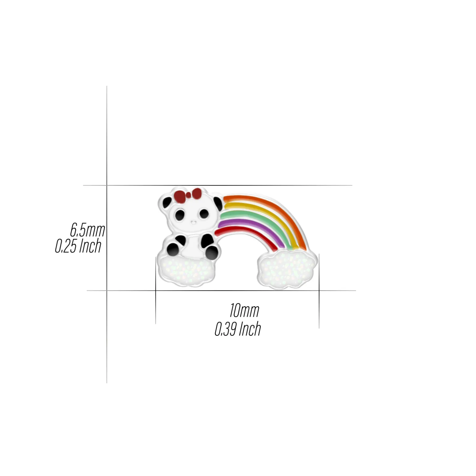 Zilveren ketting met hanger, panda met glitterwolken en regenboog