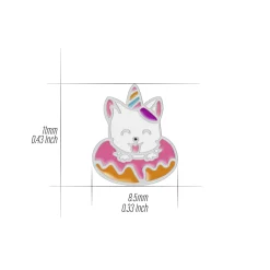 Zilveren ketting met hanger, witte eenhoornkatje in donut