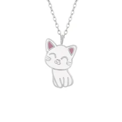 Zilveren ketting met wit katje