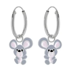 Zilveren oorbellen met hanger, grijze muis