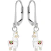 Zilveren oorhangers, alpaca unicorn met regenboog zadel