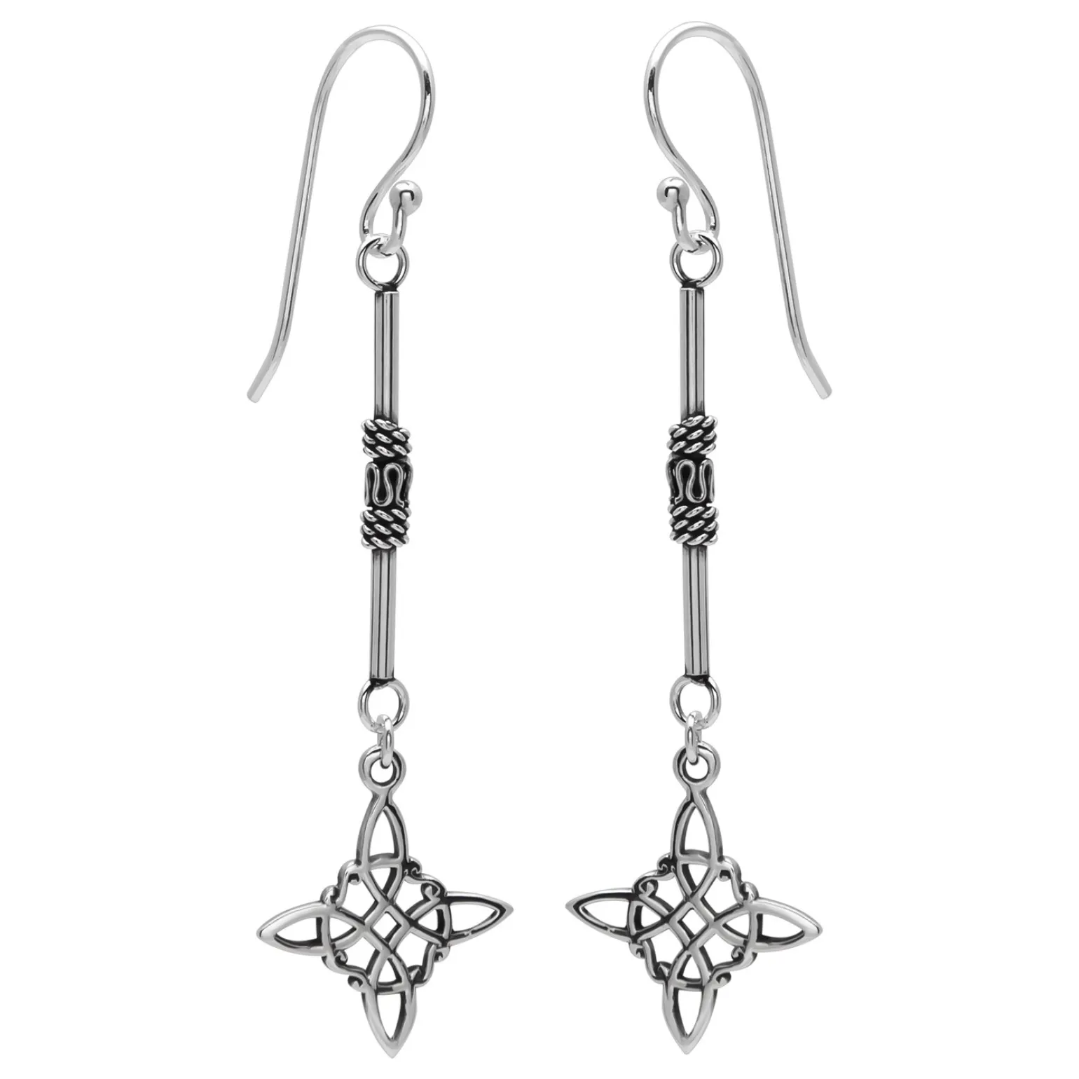 Zilveren oorhangers, bewerkt staafje met hanger