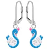Zilveren oorhangers, blauwe zwaan met roze kroontje