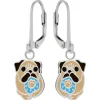 Zilveren oorhangers, bulldog met blauwe donut