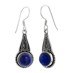 Zilveren oorhangers, druppelvorm met geoxideerde details en lapis steen