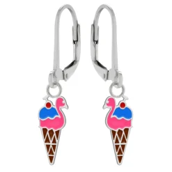 Zilveren oorhangers, flamingo-ijsje