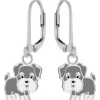 Zilveren oorhangers, grijze schnauzer hond