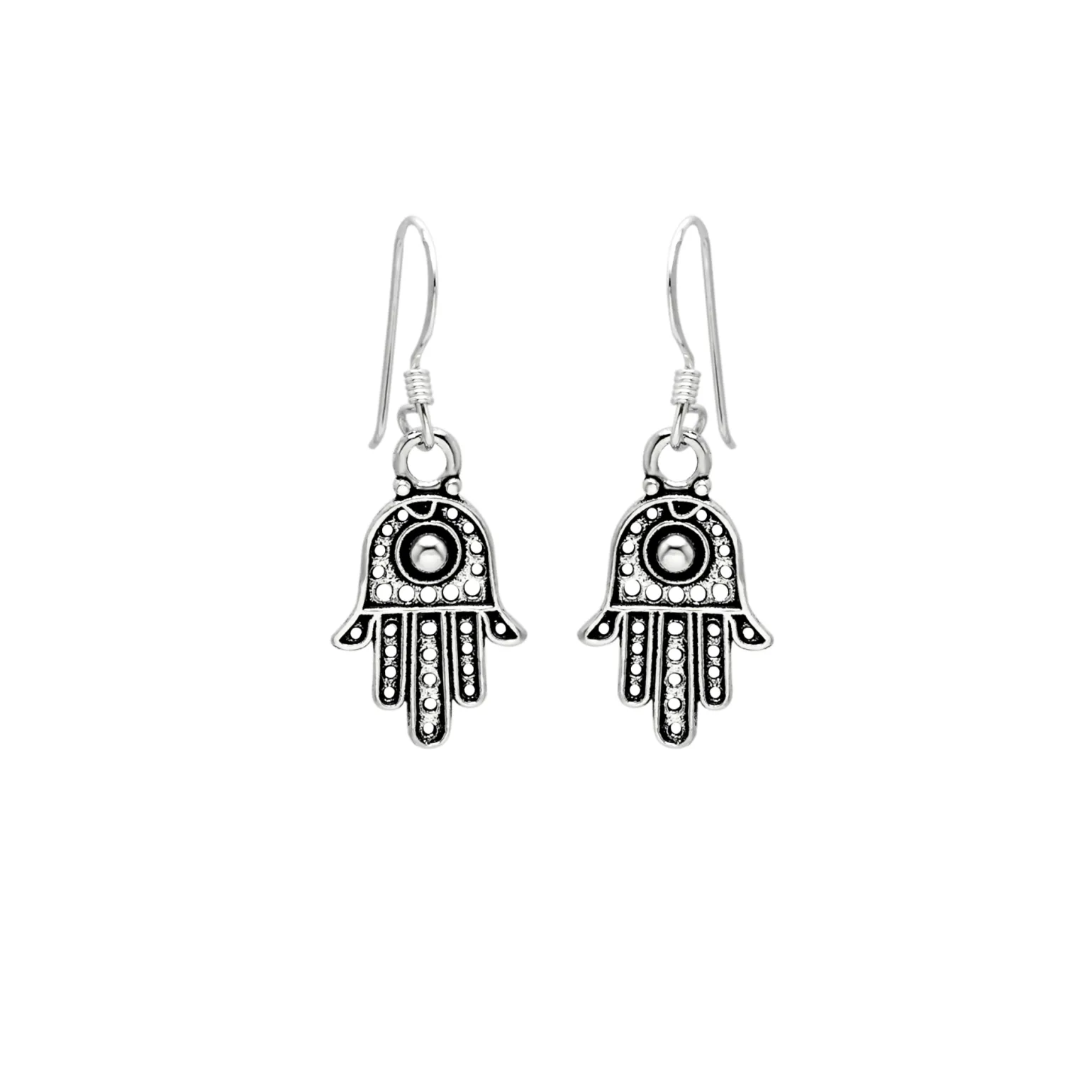 Zilveren oorhangers, hamsa
