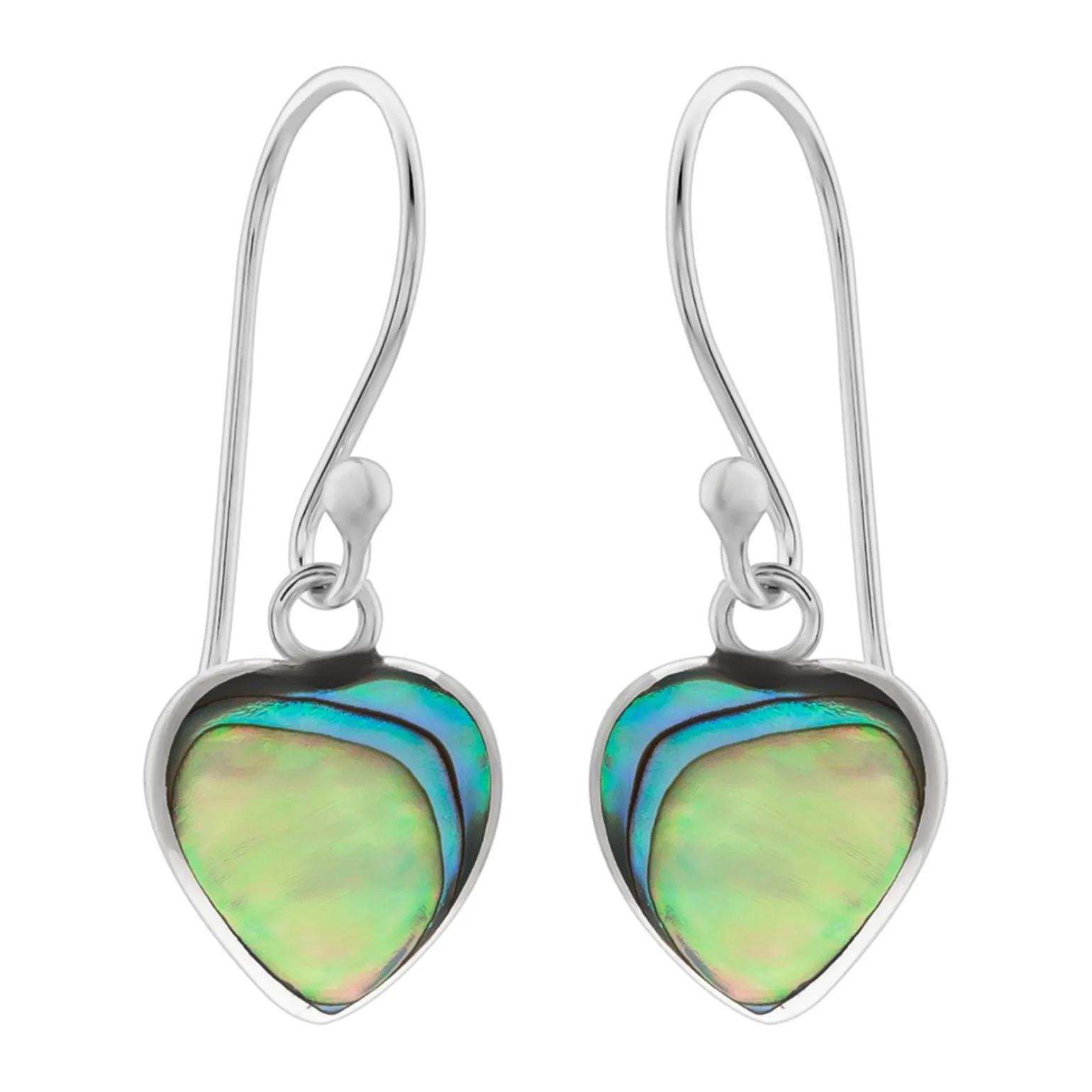Zilveren oorhangers, hart van Abalone steen